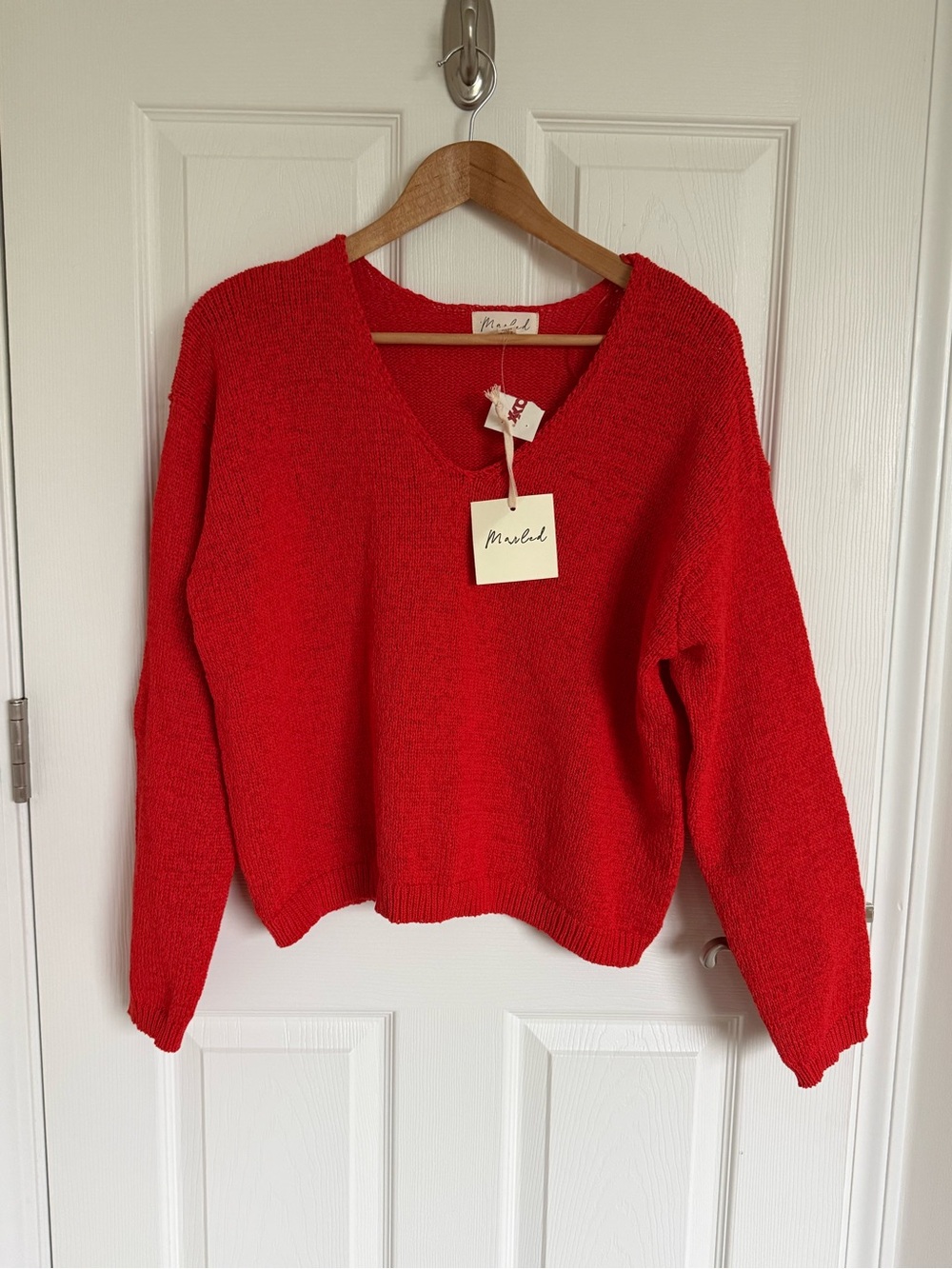 NWT Marled Orange Red Long Sleeve V-neck Sweater Size L